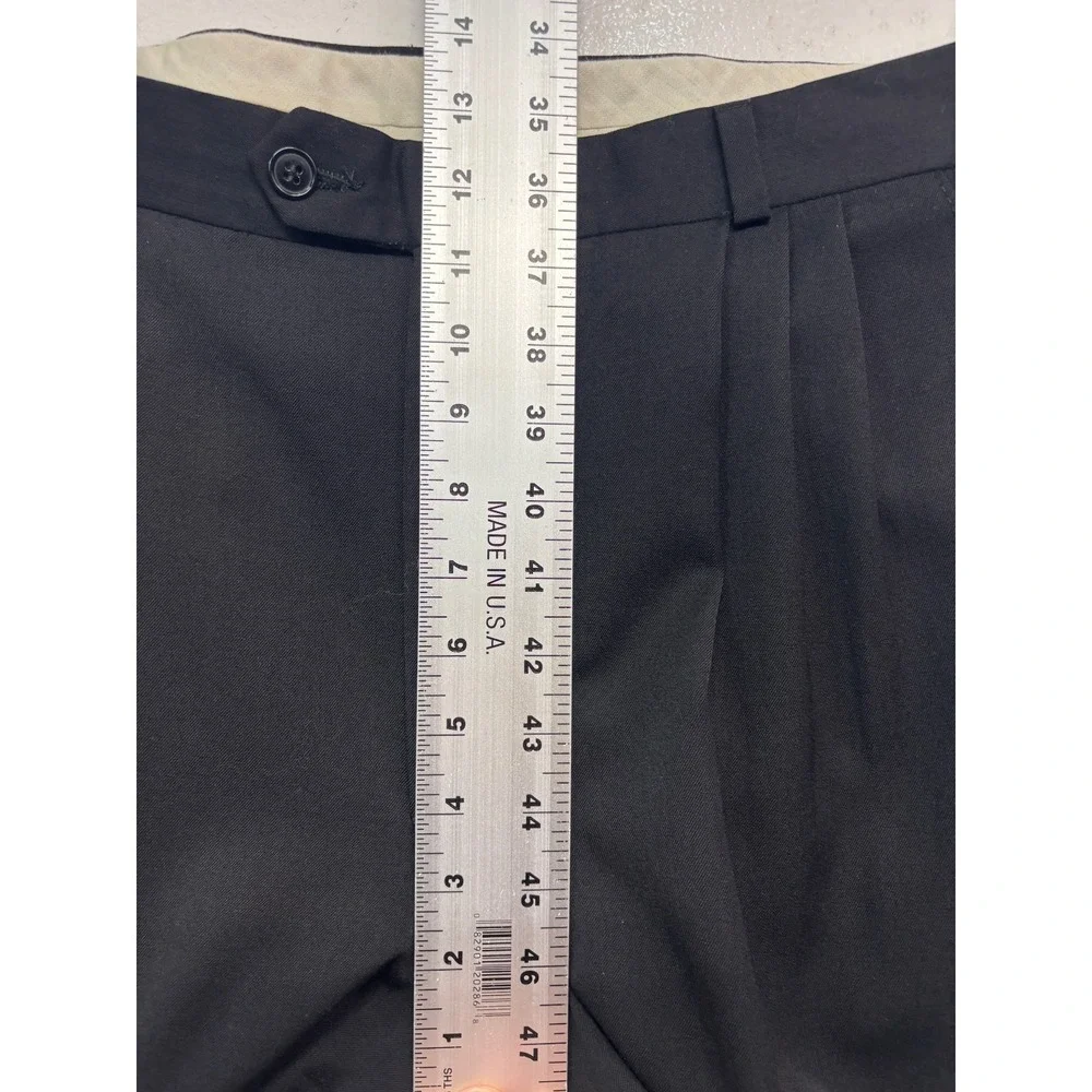 vtg 90s Black Double Breasted 38S 34x30 2pc Pant Suit Wool Pleated Cuffed